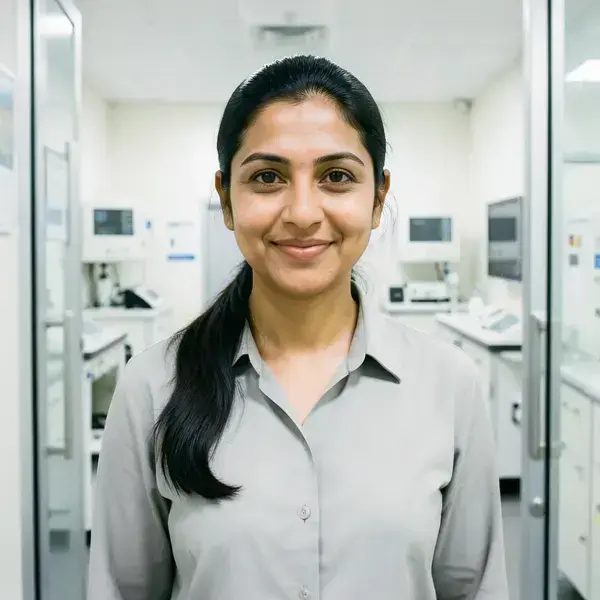 Portrait of Priya Venkataraman, operations manager at a medical device manufacturer